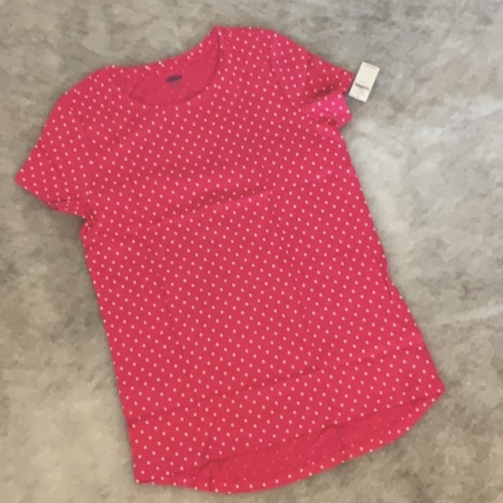 Printed Hi-Lo Hem Tees - Fuchsia Polka Dots
